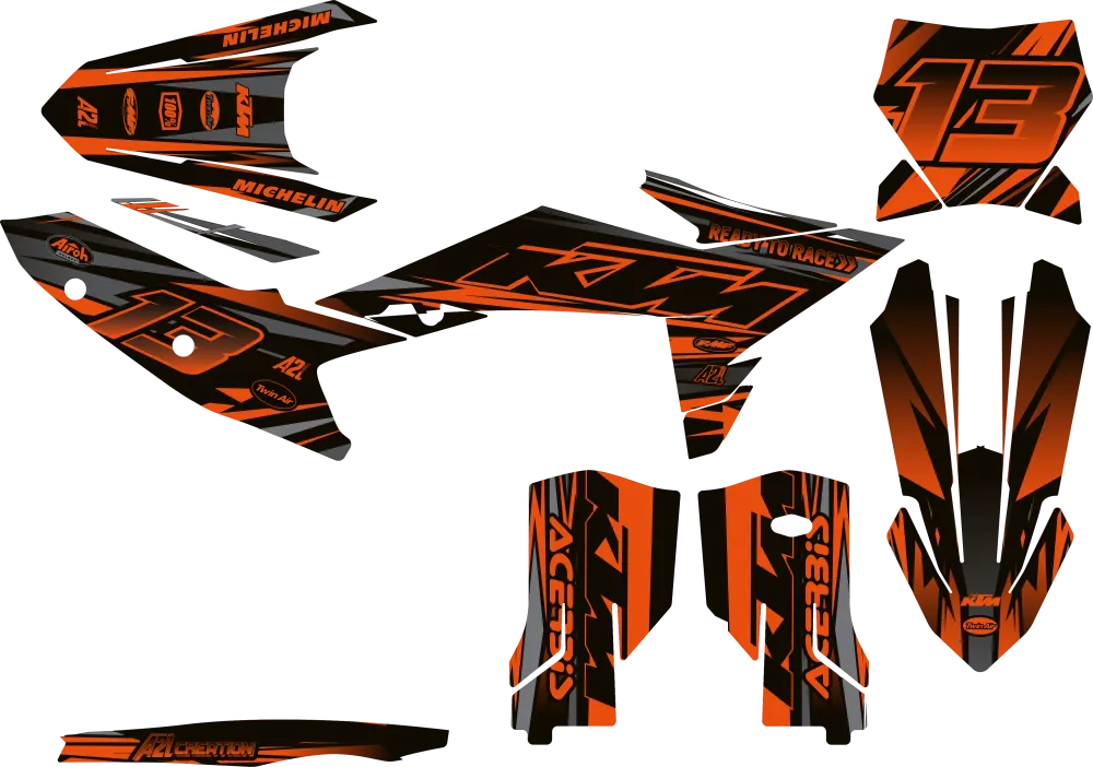 KIT DÉCO KTM SX / SXF RAPID - ORANGE NOIR (adaptable toutes KTM)