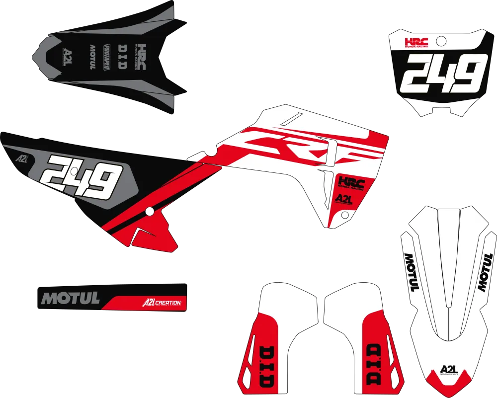 KIT DÉCO MOTOCROSS HONDA CRF - V1 ROUGE NOIR GRIS