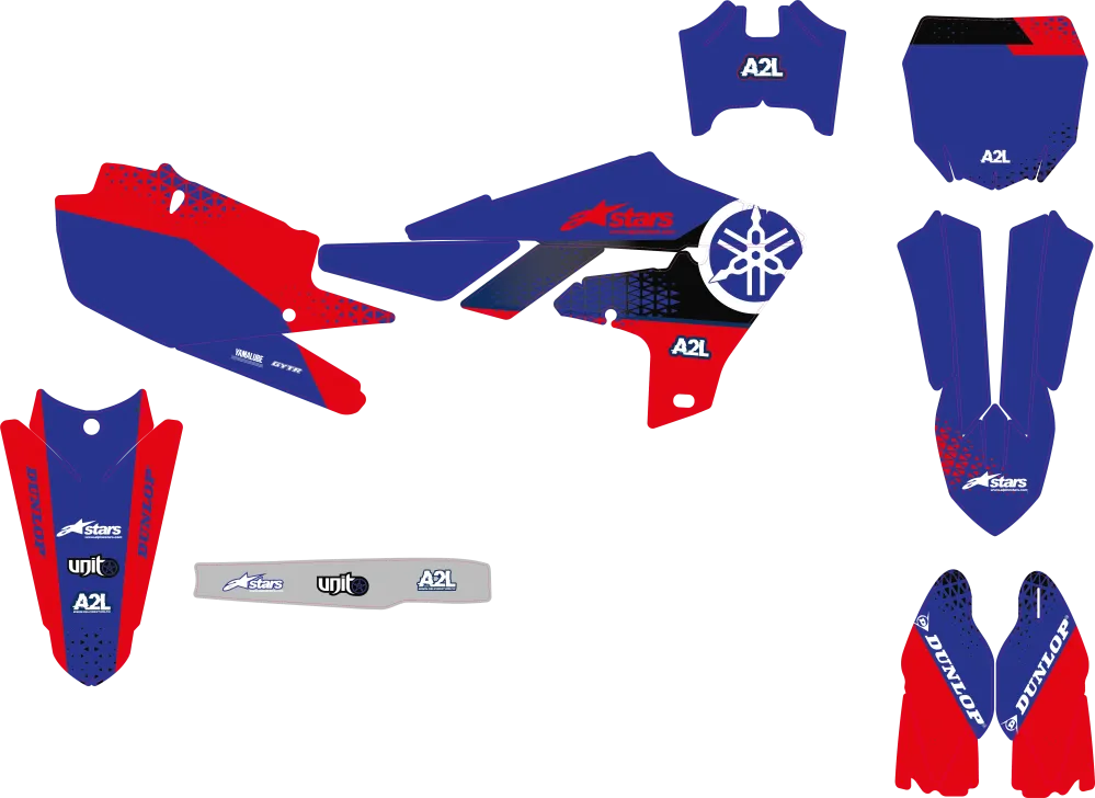 KIT DÉCO MOTOCROSS YAMAHA YZF - BLEU ROUGE ( ADAPTABLE TOUTES YAMAHA )