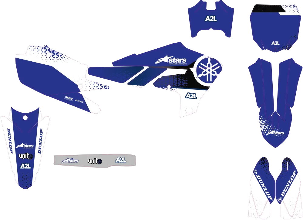 KIT DÉCO MOTOCROSS YAMAHA YZF - BLEU BLANC ( ADAPTABLE TOUTES YAMAHA )