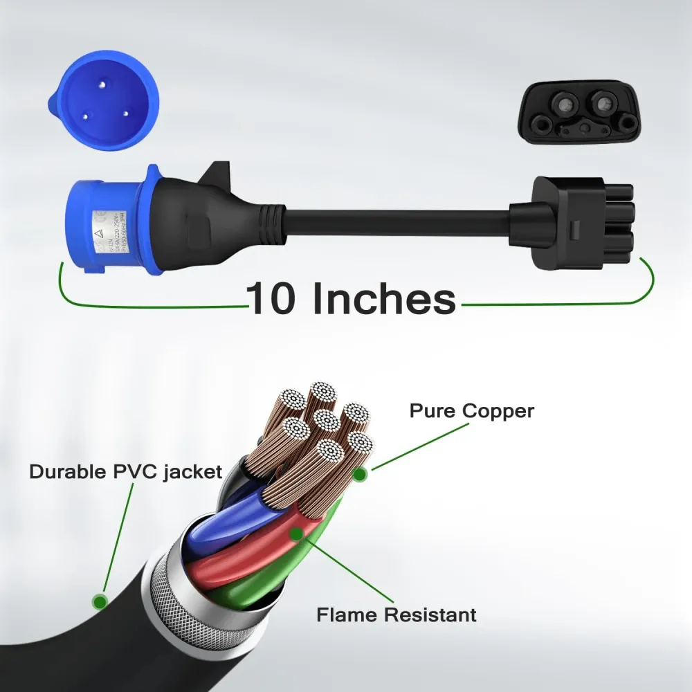 ModelS/3/X/Y 3-Pin CEE àTeslaAdaptateur-32A EV Chargeur Câble d'Extension pourTesla