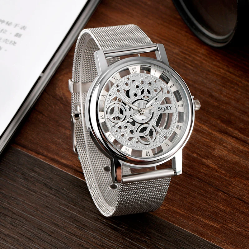 Montre homme squelette quartz chromé marque soxy neuve