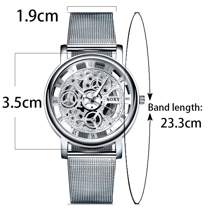 Montre homme squelette quartz chromé marque soxy neuve