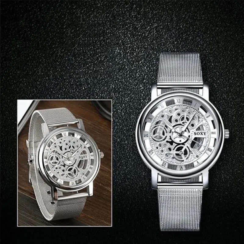 Montre homme squelette quartz chromé marque soxy neuve