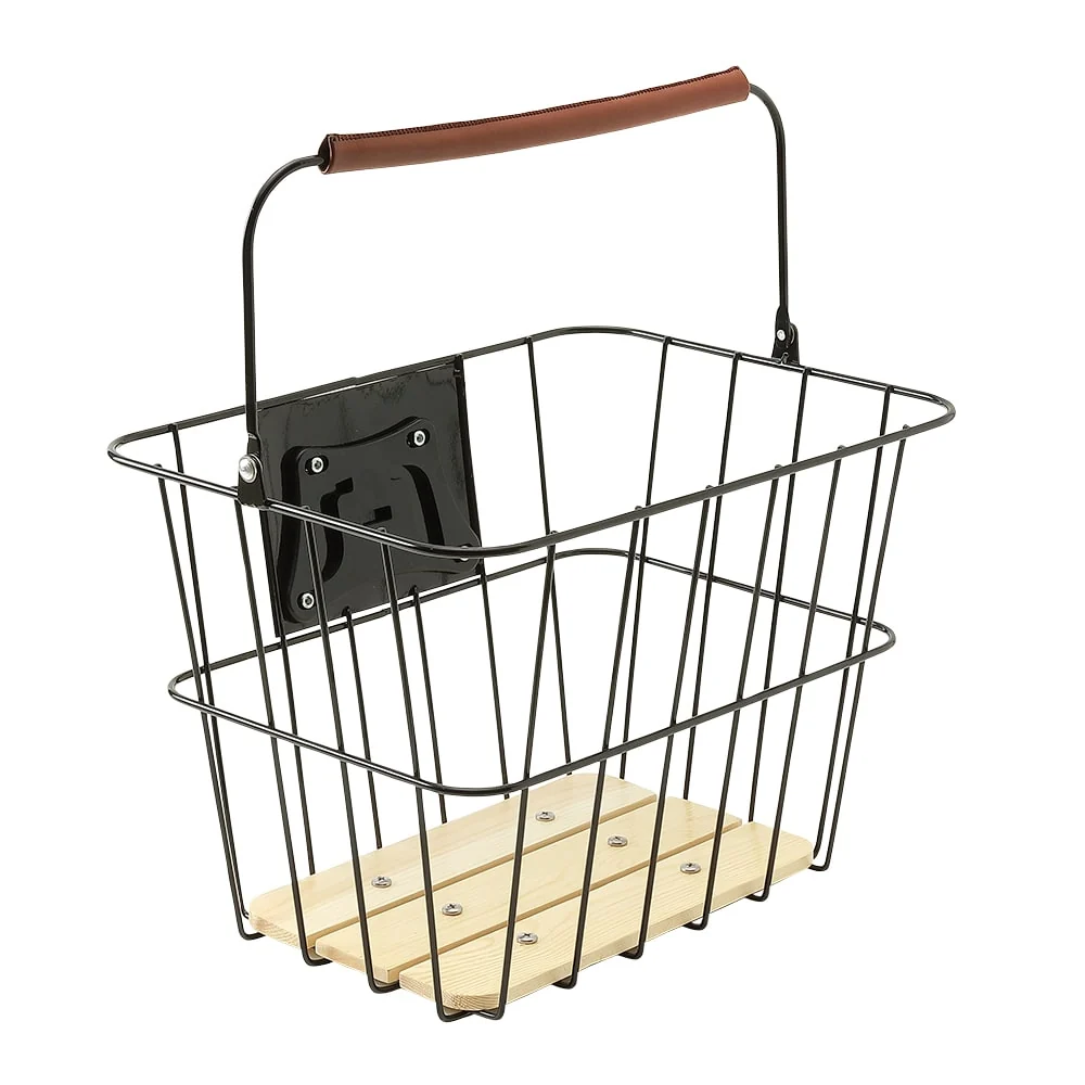 Panier Avant 35x25x25cm Fixation Rapide Maille Large Noir/Bois MVTEK