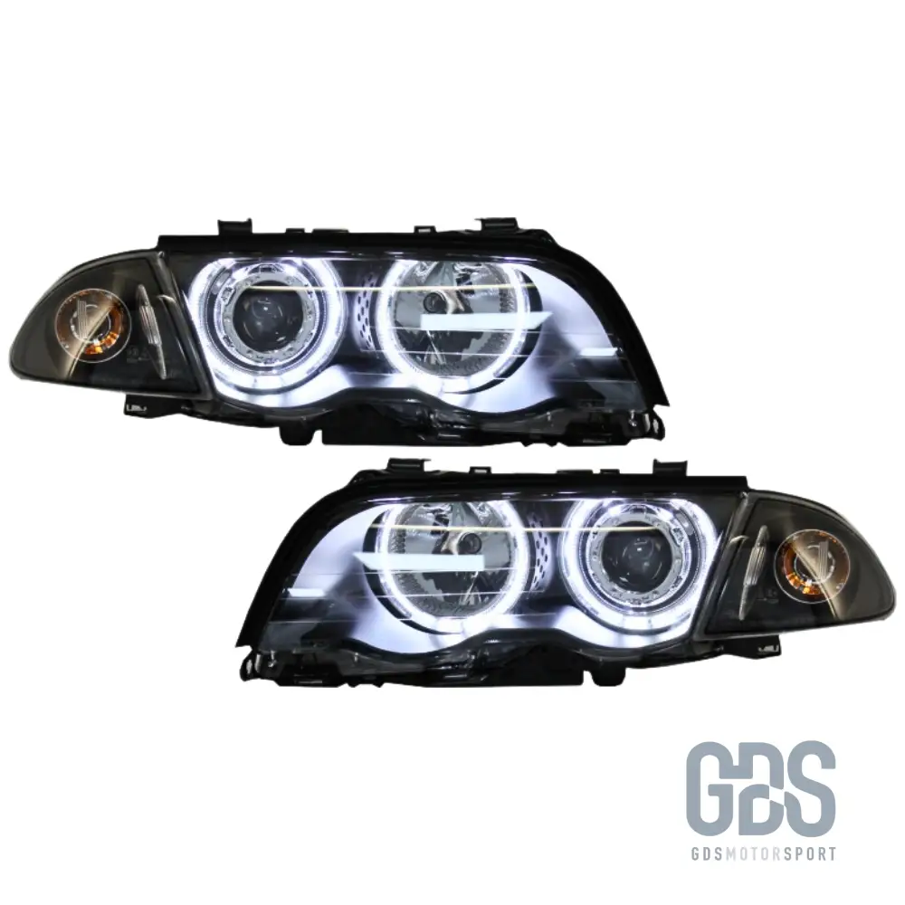 Phares Angel Eyes CCFL Blanc BMW Série 3 E46 Phase 1 Berline / Touring Halogène H7/H7