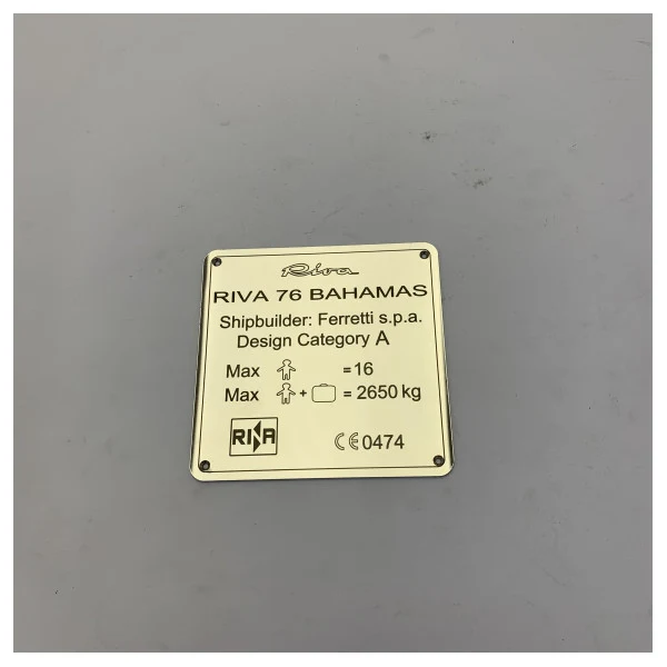 Plaque de constructeur Riva 76 Bahamas - Quincaillerie de yacht Ferretti Group d'origine - 380173