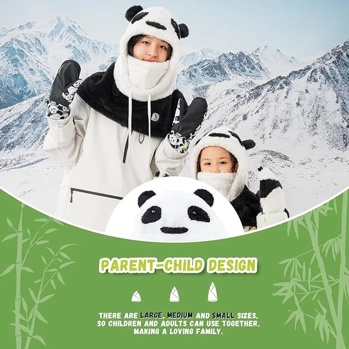 Qunature Cagoule d'hiver masque de ski pour enfants et parents motif panda masques complets cagoule pour les activités de...