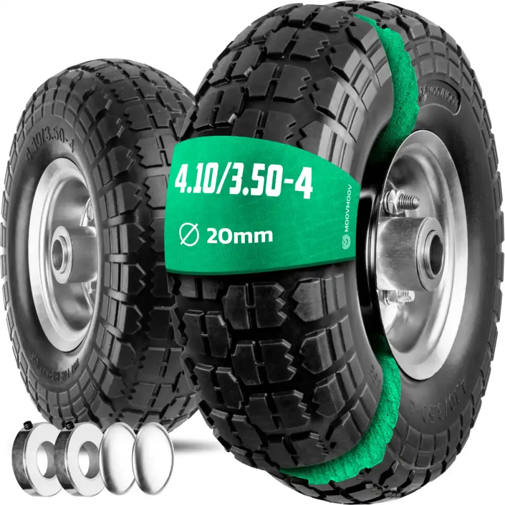 Roues Increvables 4.10/3.50-4 Jante Acier avec Alésage 20mm Inclus Accessoires