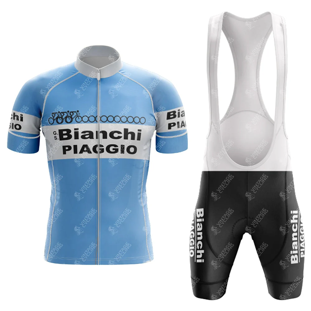 Ensemble de cyclisme rétro à manches courtes Bianchi 1983 Tenue Roule Maillot