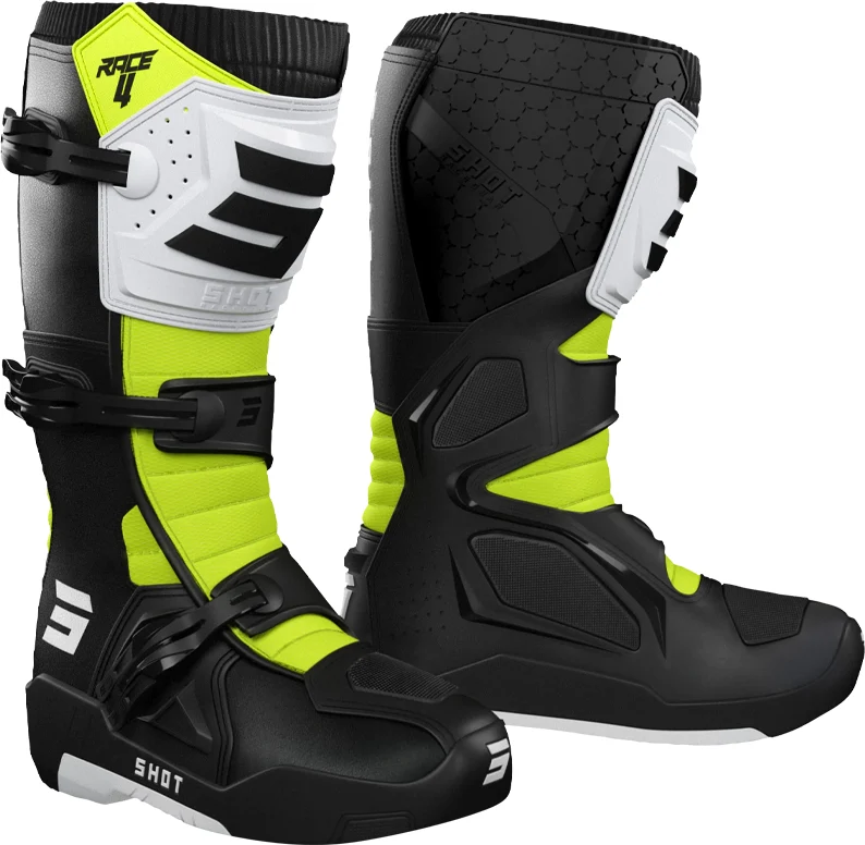 Bottes SHOT Race 4 noir/blanc/jaune fluo 2026