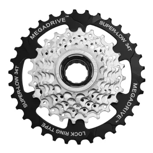 Roue Libre à Filetage MEGADRIVE 7V x 13/34D en Acier Argent/Noir SUNRACE