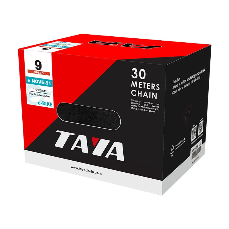 Chaîne 9V E-Bike Argent Antirouille Rouleau 30m (30 Sets Maillons Rapides) TAYA