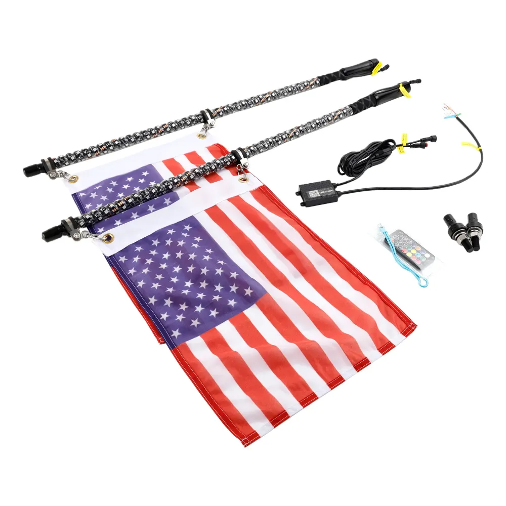 Tracteur UTE Van Camper rouleau de route bulldozer grue 2X 3 pieds RGB LED fouet lumières antenne avec drapeau télécommande