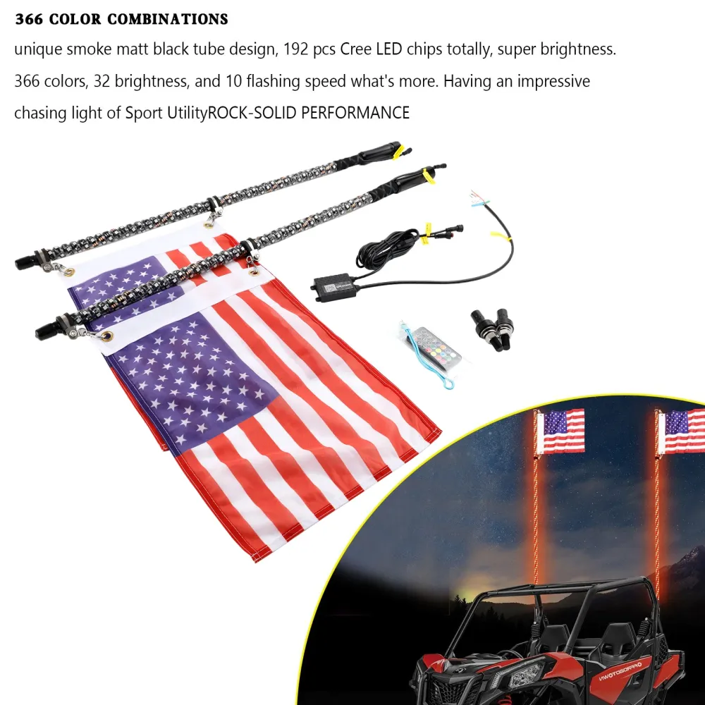 Tracteur UTE Van Camper rouleau de route bulldozer grue 2X 3 pieds RGB LED fouet lumières antenne avec drapeau télécommande