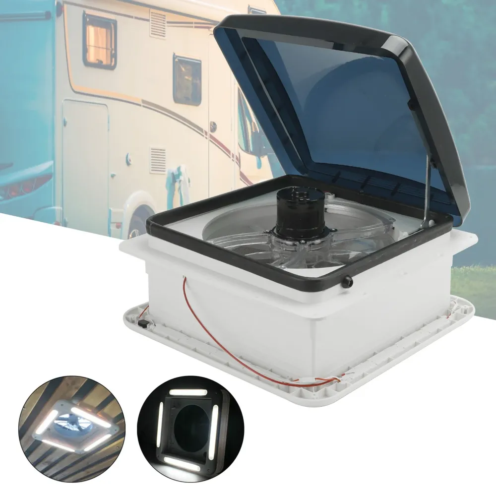 14" Ventilateur de toit pour caravane/camping-car, moteur 3 vitesses, 12 V, avec éclairage LED