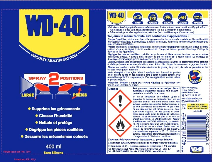 WD-40 érosol Spray Double Position - Lubrifiant, Dégrippant et Protecteur Polyvalent