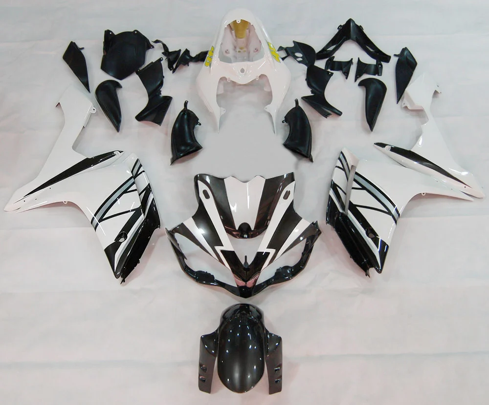 Amotopart 2007-2008 Yamaha YZF 1000 R1 Noir&Kit de carénage blanc Style2
