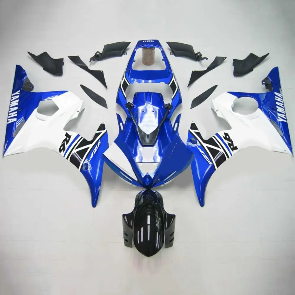 Amotopart Yamaha 2003-2004 YZF 600 R6 & 2006-2009 YZF R6S Kit de carénage blanc bleu