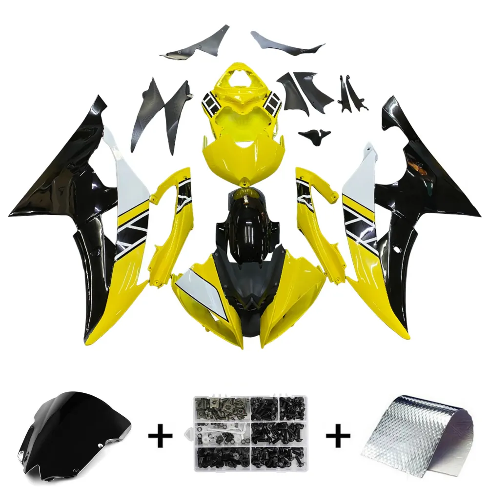 Amotopart Yamaha 2008-2016 YZF 600 R6 Kit de carénage noir jaune