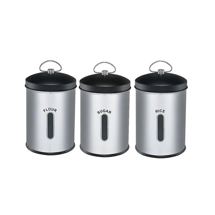 CH 3 Piece 5Lt Stainless Métal Canister Set Silver