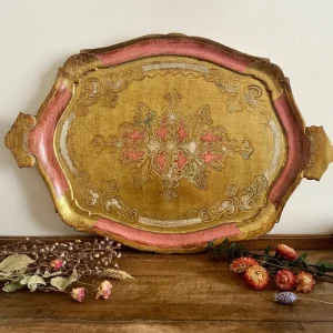 Organisateur d'atelier Plateau florentin en bois or et rose