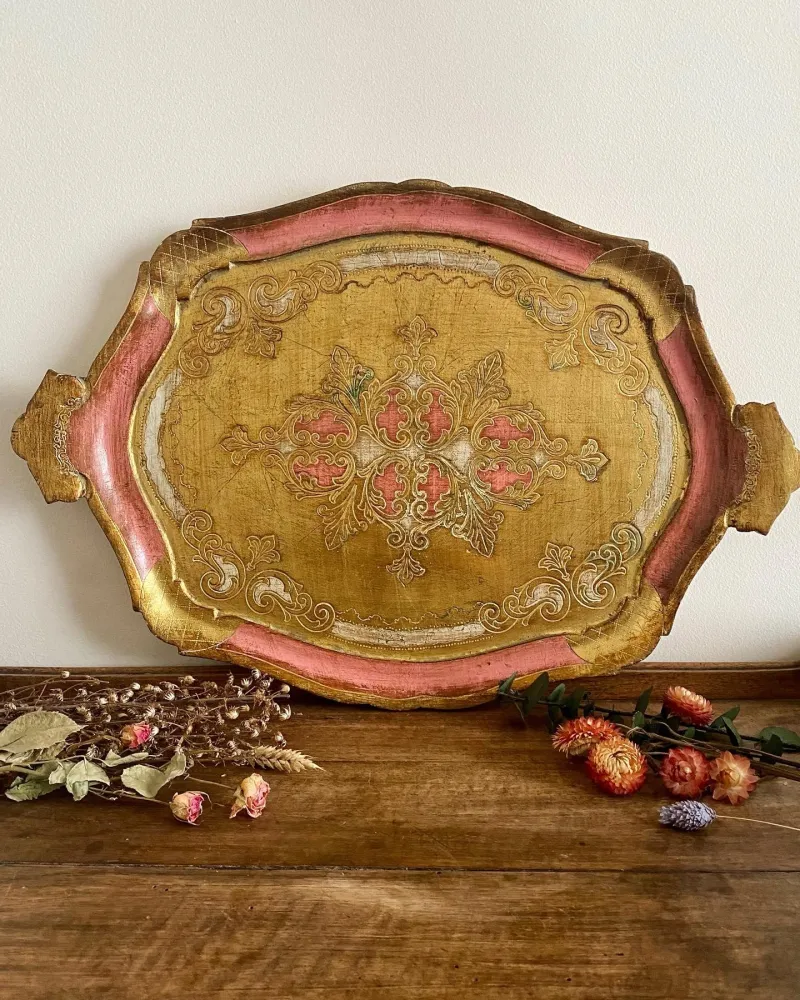 Organisateur d'atelier Plateau florentin en bois or et rose