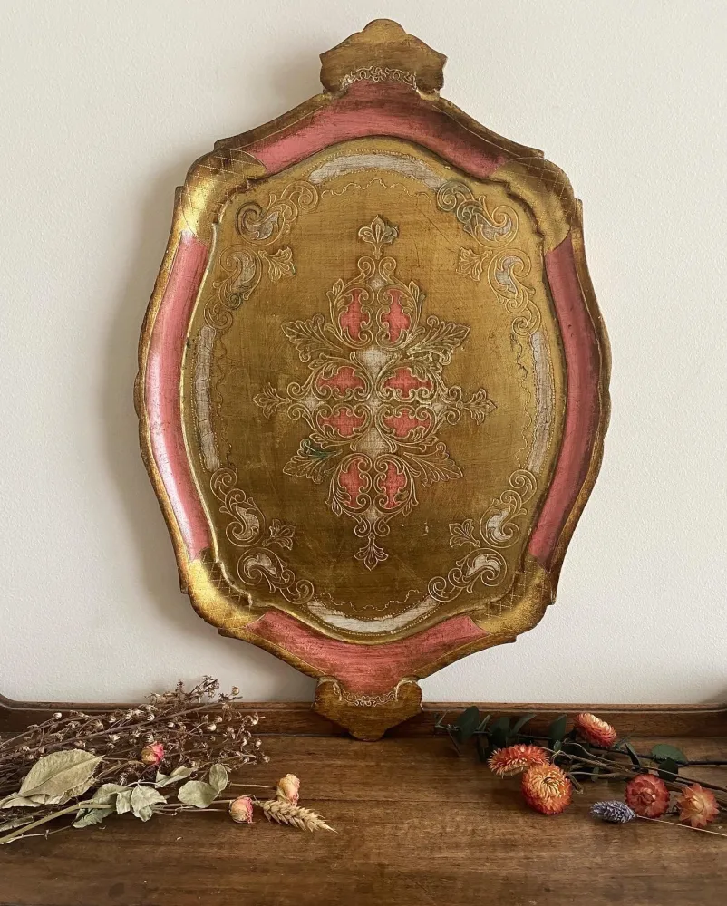 Organisateur d'atelier Plateau florentin en bois or et rose