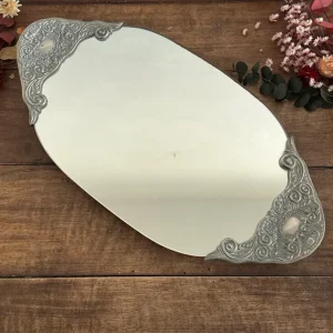 Support de rangement Plateau miroir en métal argenté style art déco
