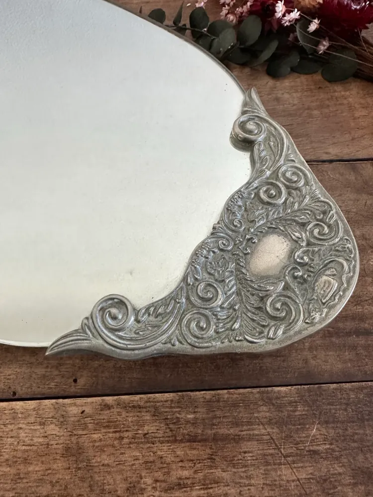 Support de rangement Plateau miroir en métal argenté style art déco