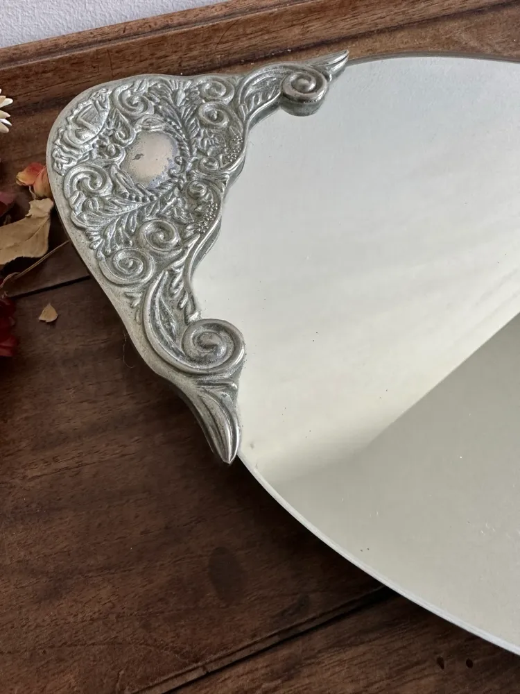 Support de rangement Plateau miroir en métal argenté style art déco