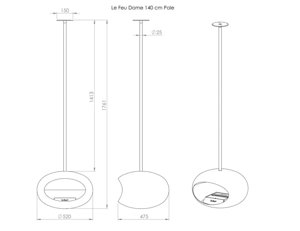 Lareira Bioetanol Suspensa Sky Chromed Effet argent