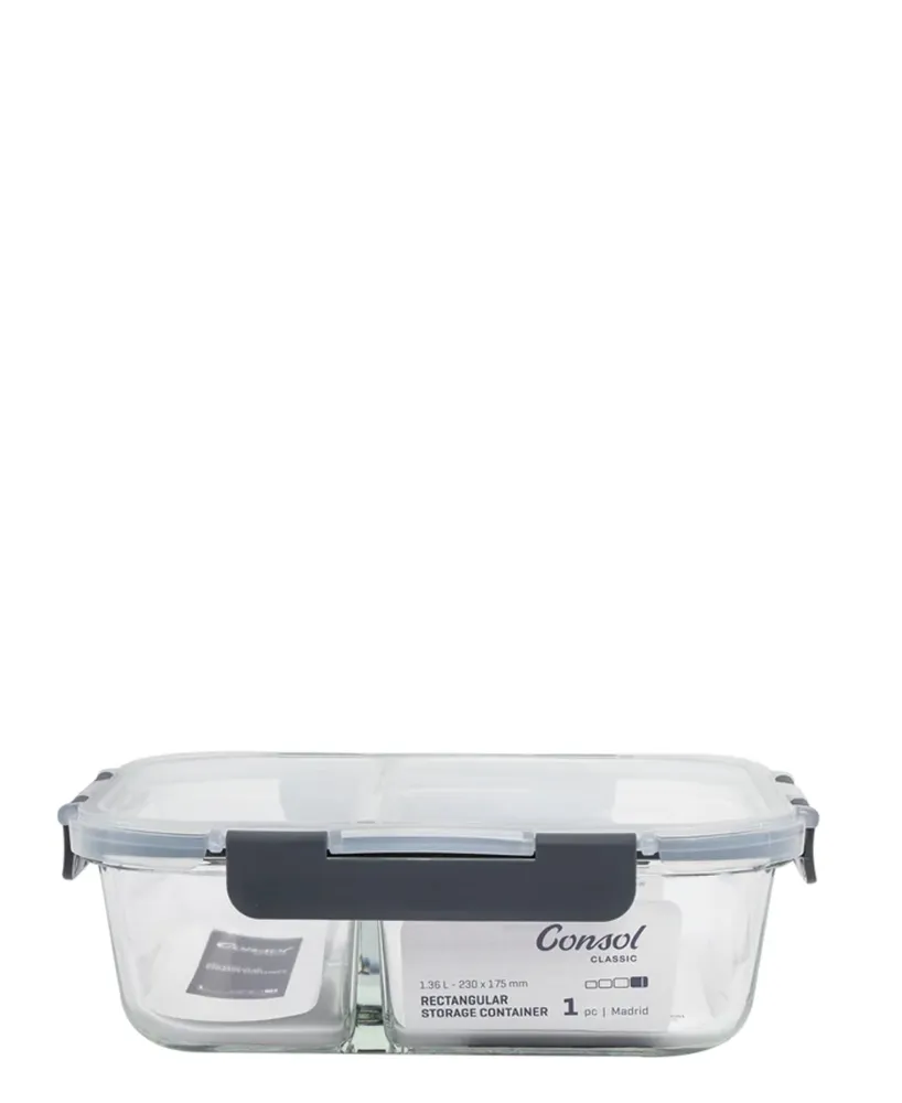 Consol 1.36L Madrid 2-Division Storage Container Clip-On Lid - Grey