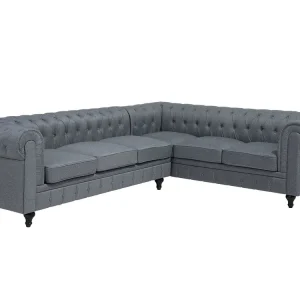 Left Hand Fabric Corner Sofa Grey CHESTERFIELD