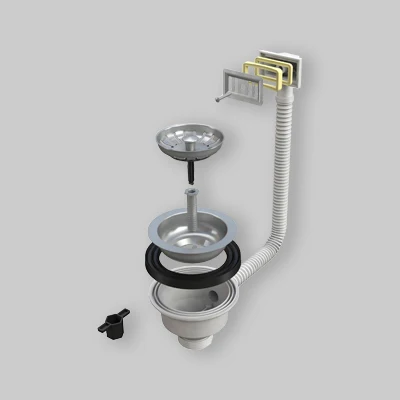 Piletta Canestro Per Lavello Inox Con Troppo Pieno Griglia Rettangolare 1"1/2 X Ø110 Mm