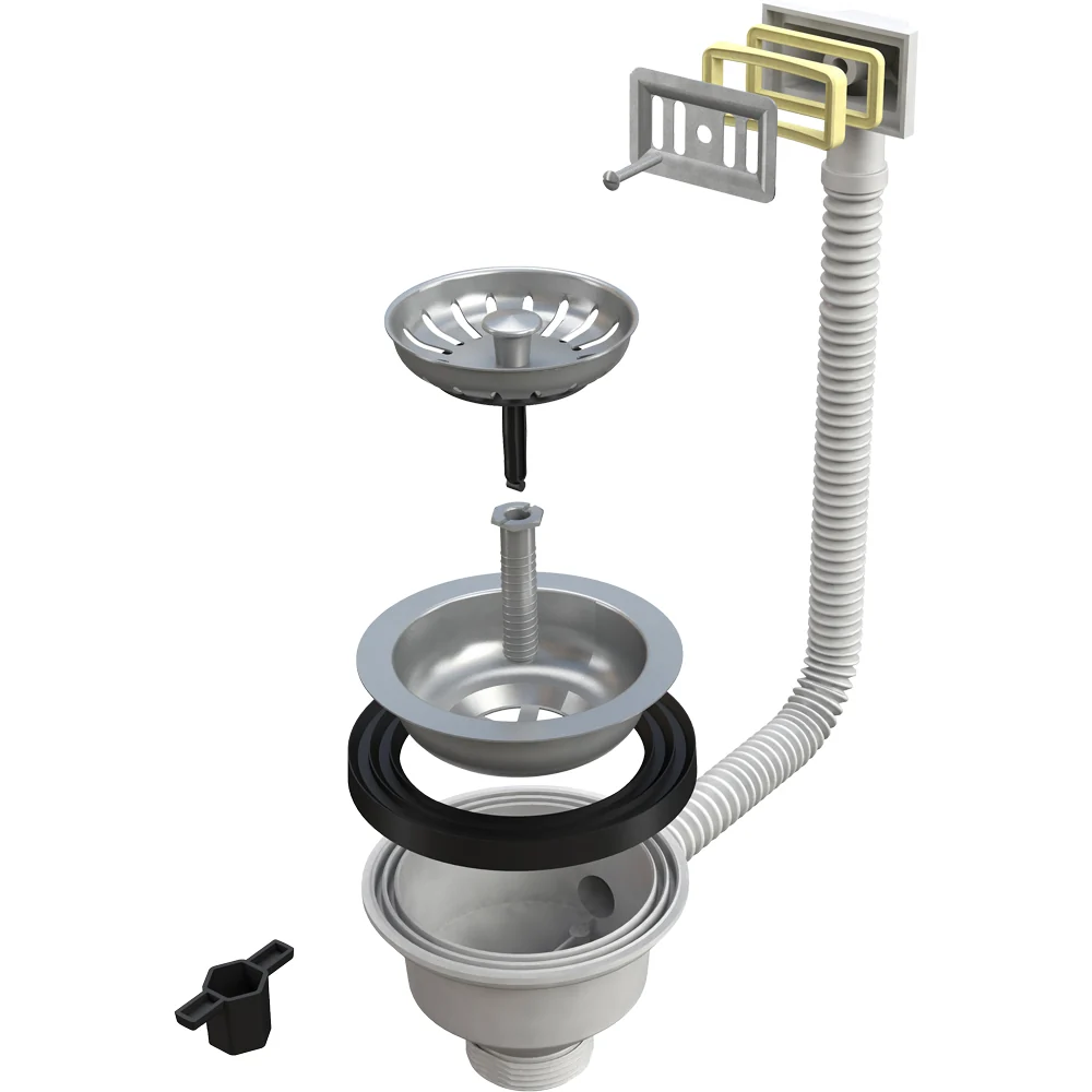 Piletta Canestro Per Lavello Inox Con Troppo Pieno Griglia Rettangolare 1"1/2 X Ø110 Mm