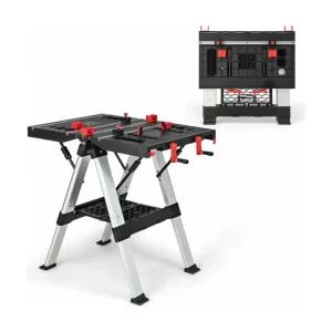 Établi pliable avec plate-forme 2 en 1 et 2 hauteurs réglables support de scie garage cadre en alu avec système de serrage...