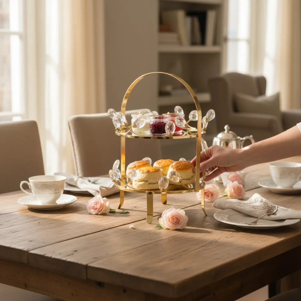 Venice 2 Tier Cake Stand Effet or