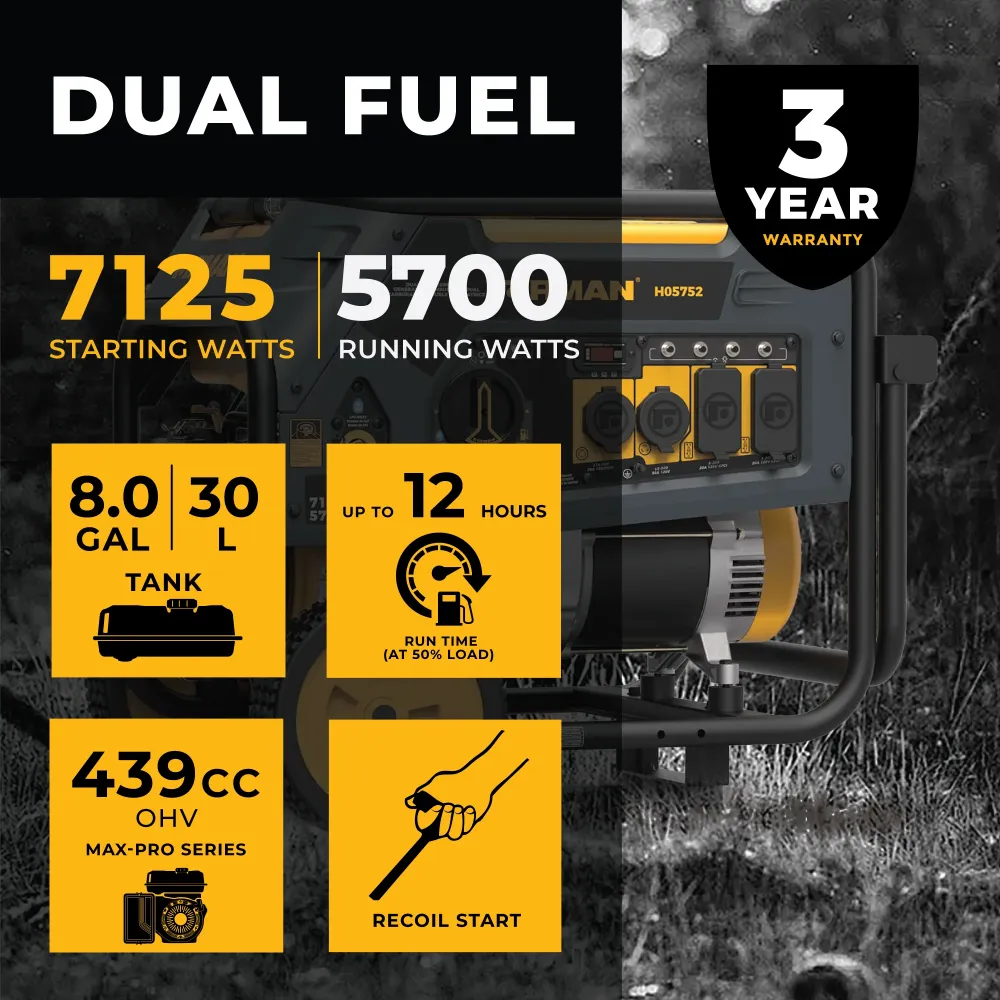 Binaire Fuel 5700W Portable Generator Recoil Start 120/240V