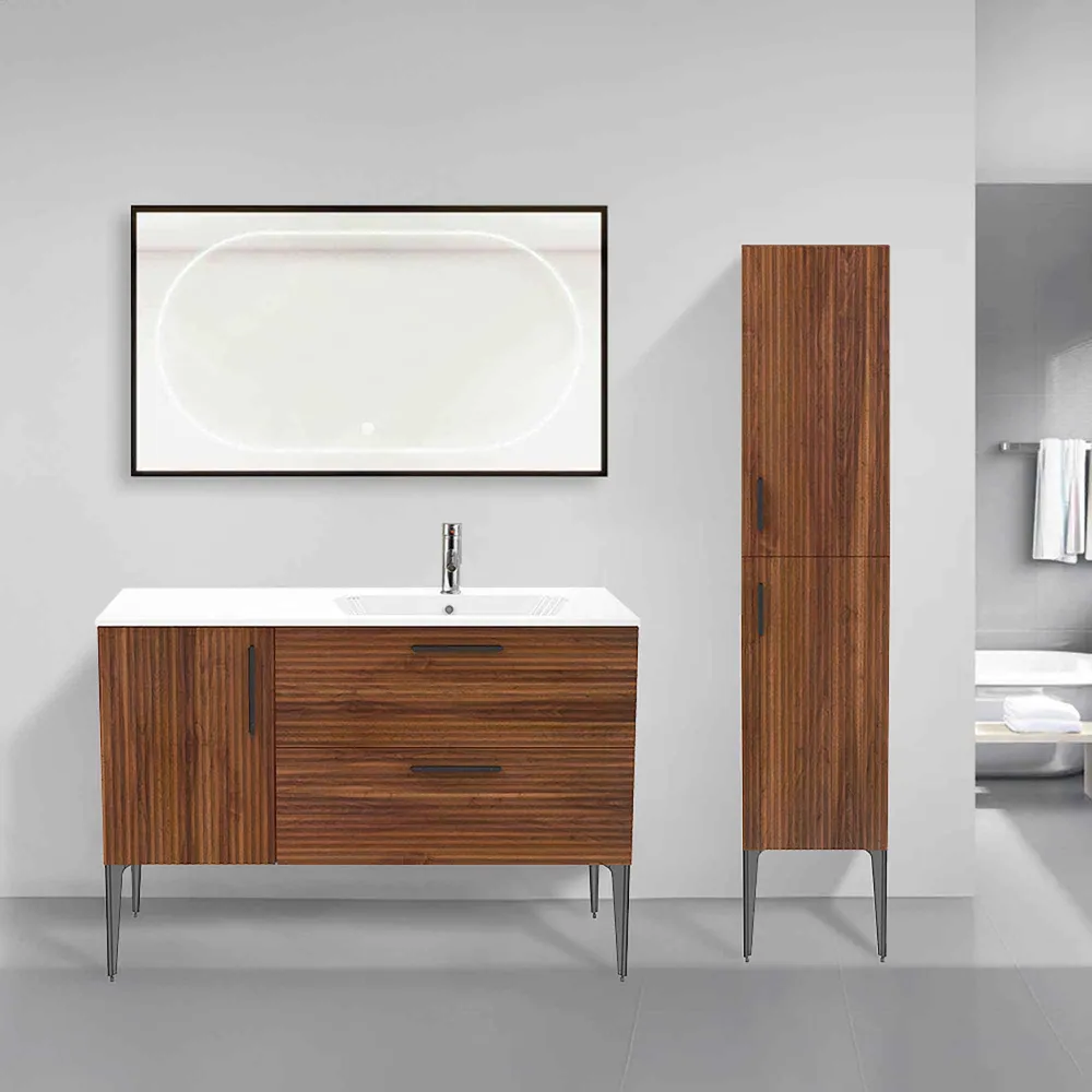 Certifié CE Meuble-lavabo autoportant au devant fini cannelé, 48'' (noisette)