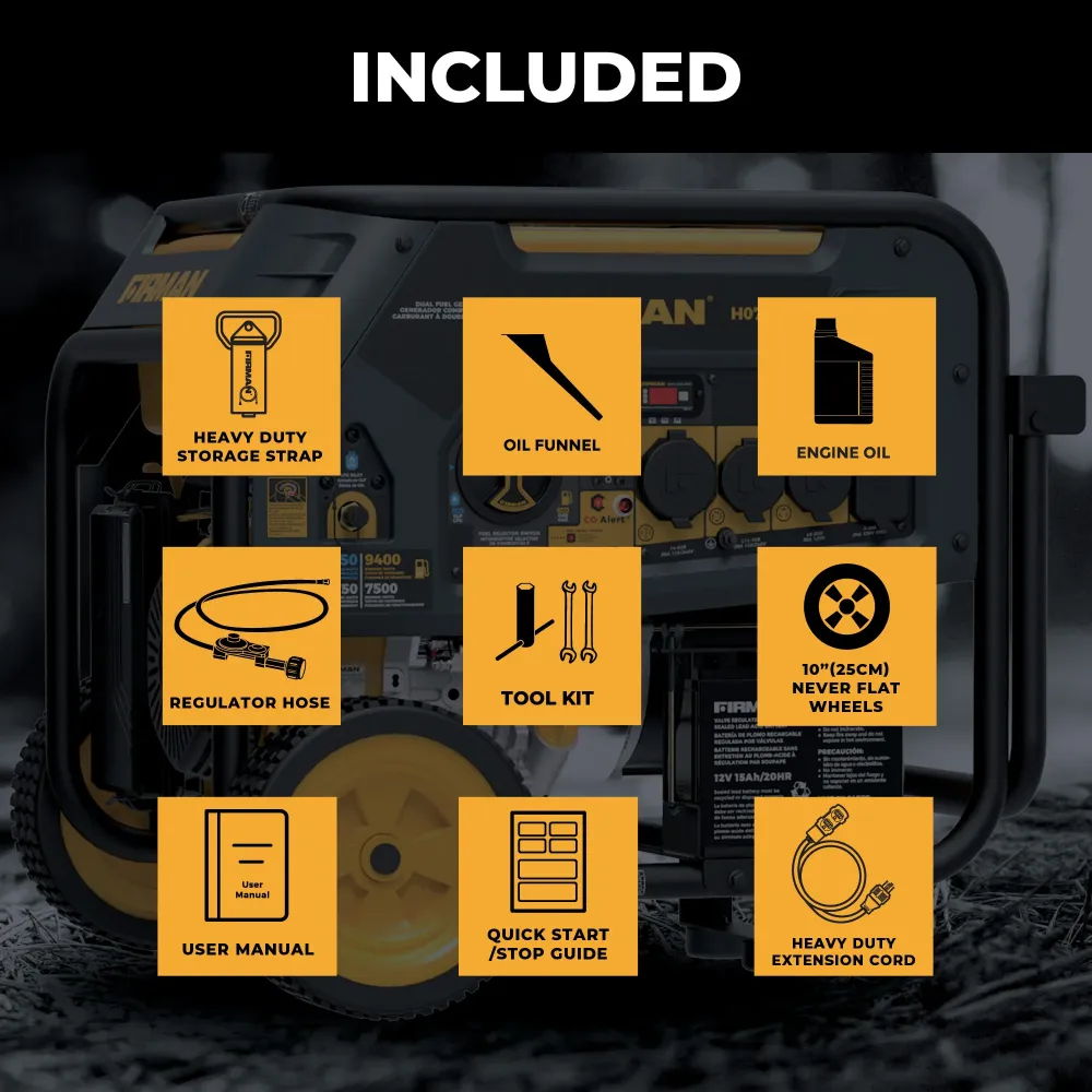 Dual Fuel Portable Generator 9400W Electric Start 120/240V CO Alert