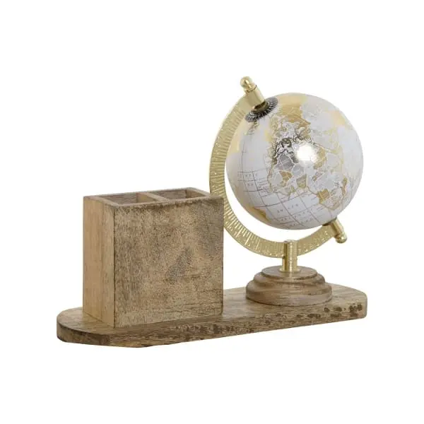 Globe Terrestre D'époque avec Porte-crayons en Bois de Manguier