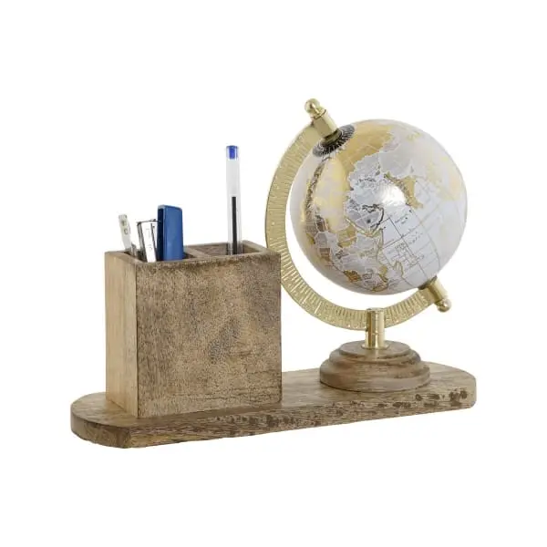 Globe Terrestre D'époque avec Porte-crayons en Bois de Manguier