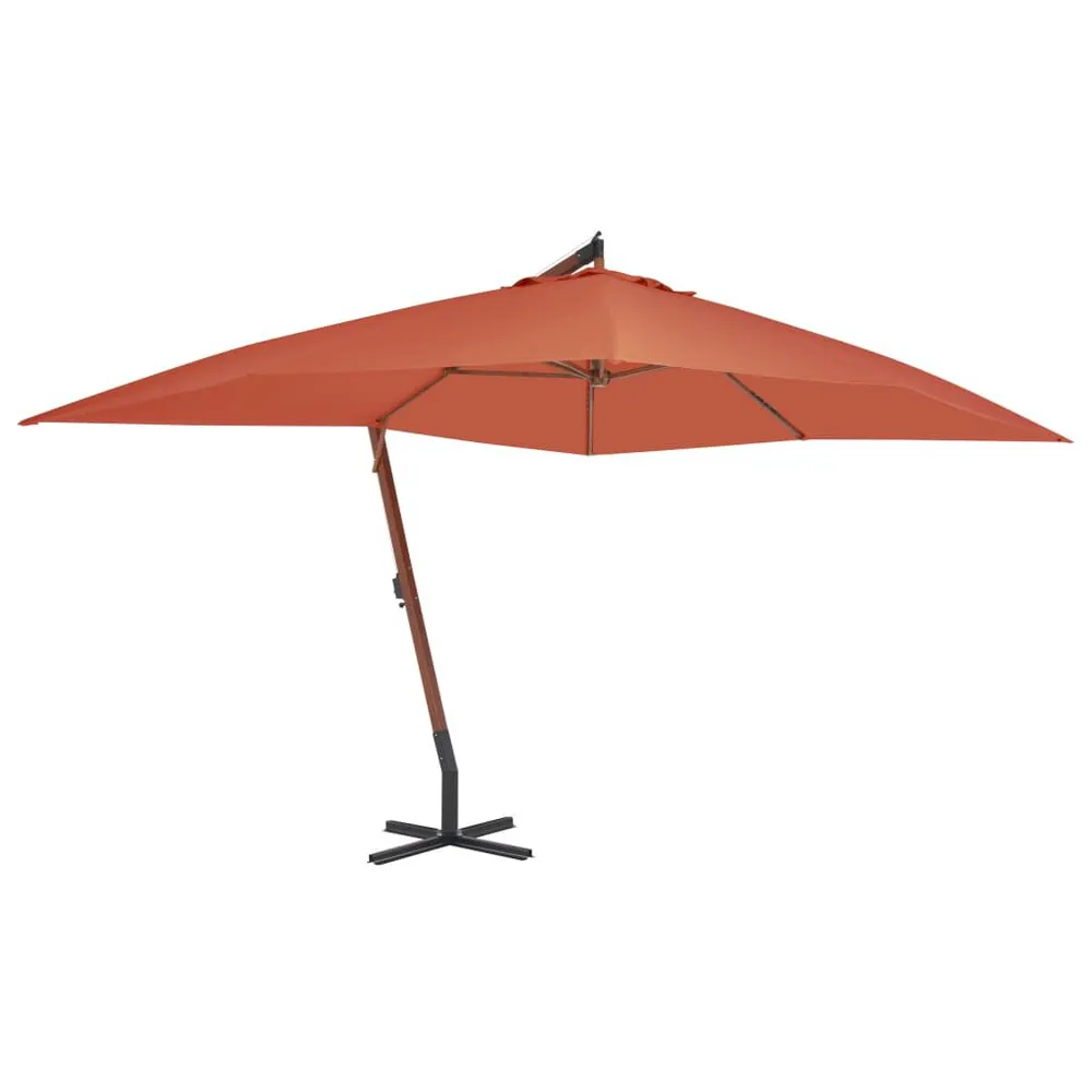 Haute Performance Parasol de jardin en porte-à-faux avec mât en bois terre cuite