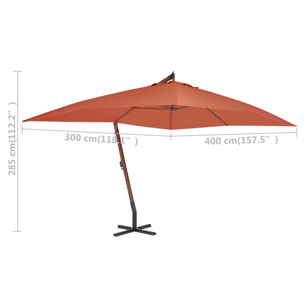 Haute Performance Parasol de jardin en porte-à-faux avec mât en bois terre cuite