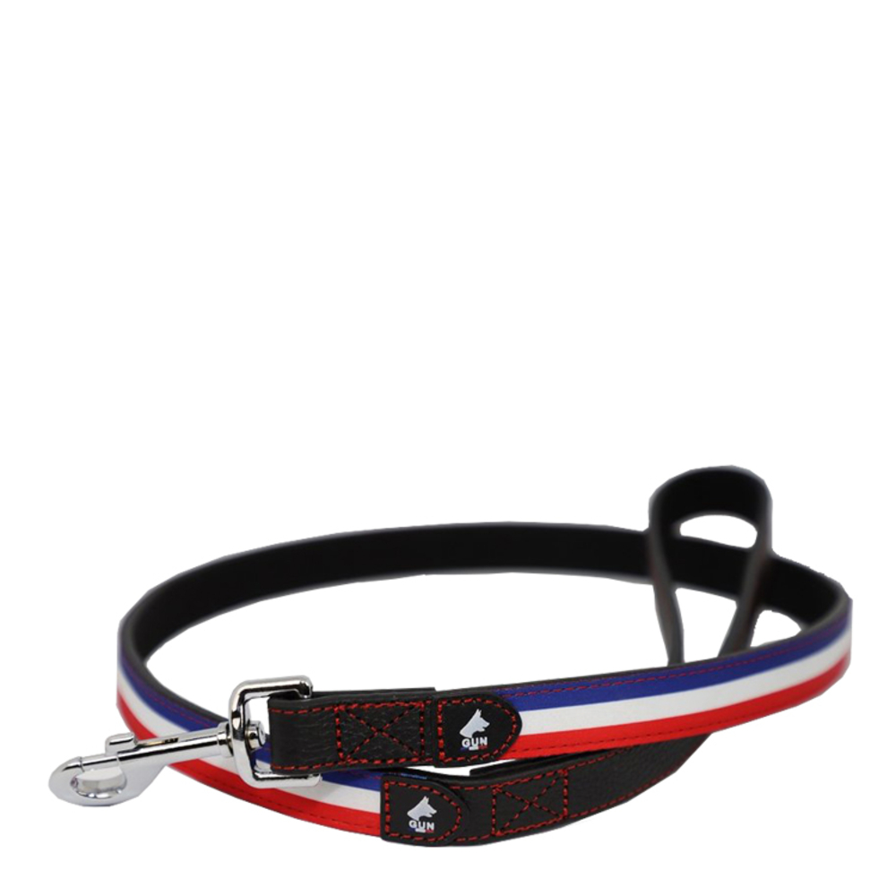 Laisse Gun à petites bandes Bleu/blanc/rouge 1m Gun en noir mat