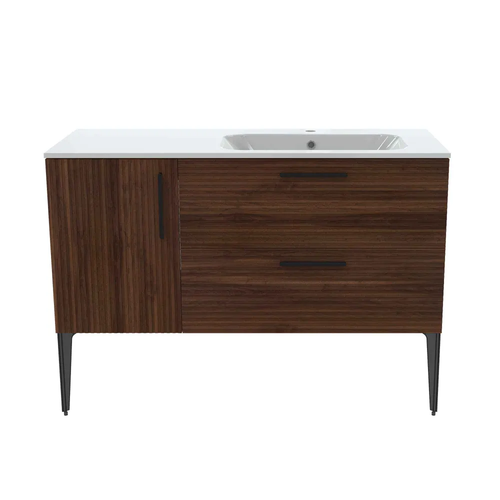 Meuble-lavabo autoportant au devant fini cannelé, 48'' (noisette) par SW-MOTECH