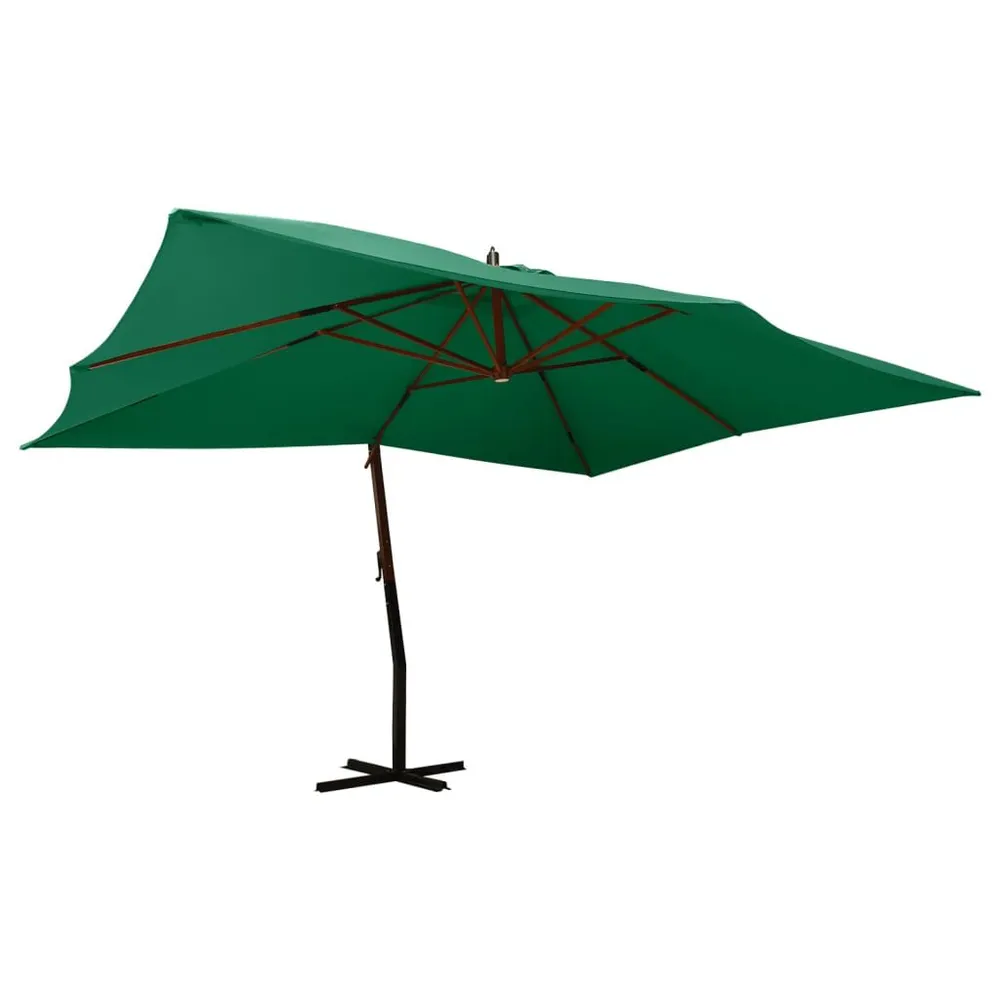 Parasol de jardin en porte-à-faux avec mât en bois vert avec système antivol