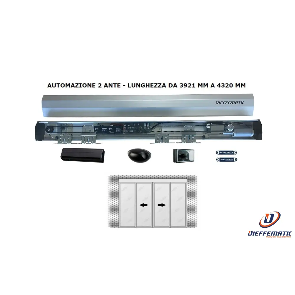 Porta Veloce Vetri 2 Ante Fino 4320 Mm 24 V Per Varchi Controllo Accessi avec mousses incluses