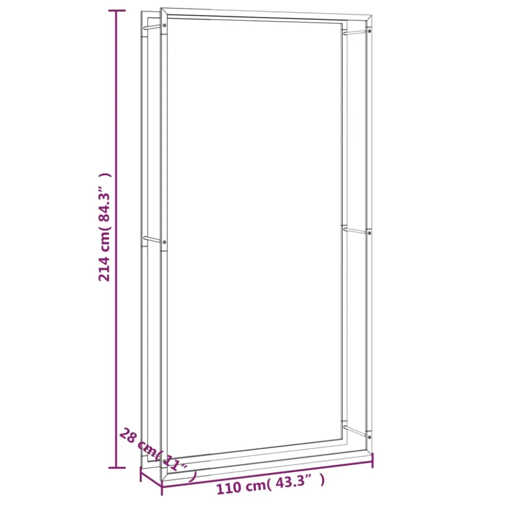 Portant de bois de chauffage mat 110 x 28 x 214 cm acier noir 02_0043746